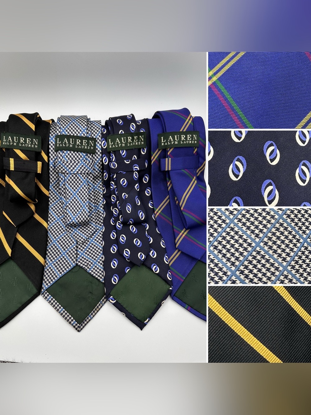 LAUREN RALPH LAUREN MENS NECKTIE LOT REPP HOUNDSTOOTH GEOMETRIC NECK TIES SILK